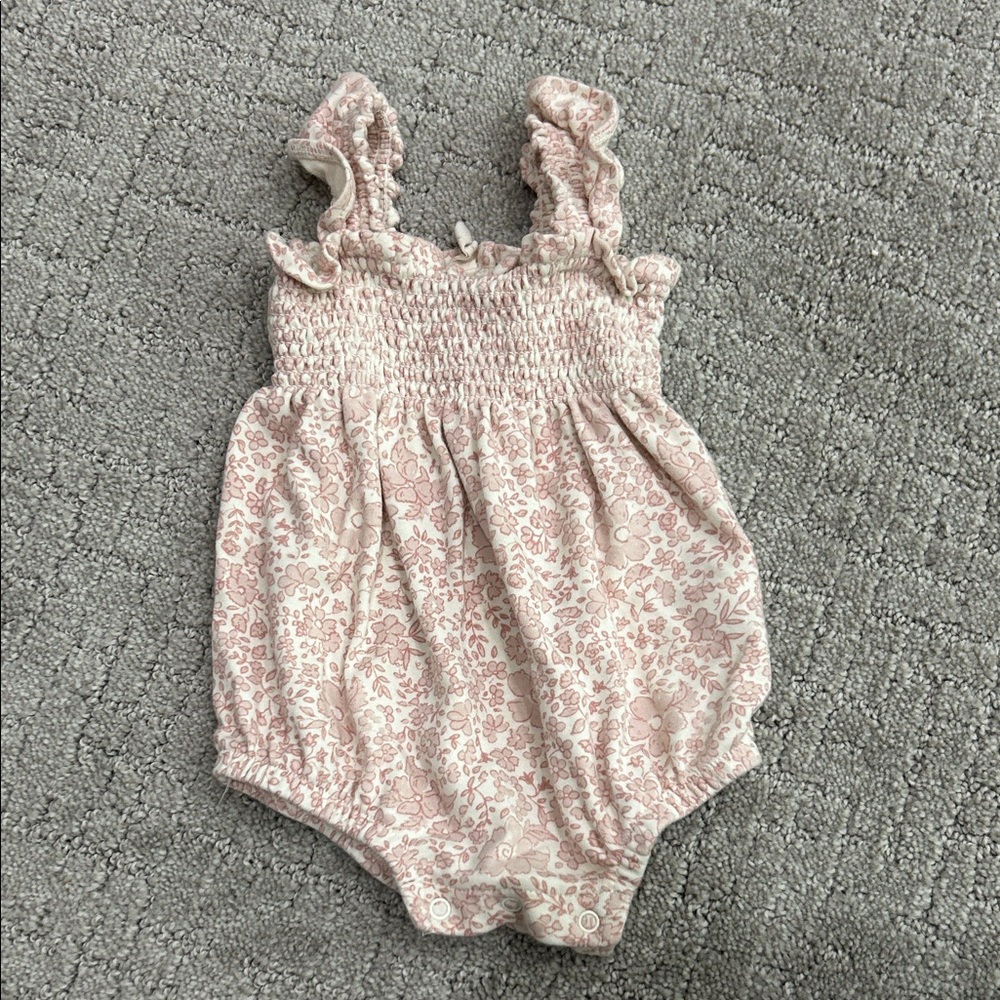 Quincy Mae Pink Floral Smocked Romper